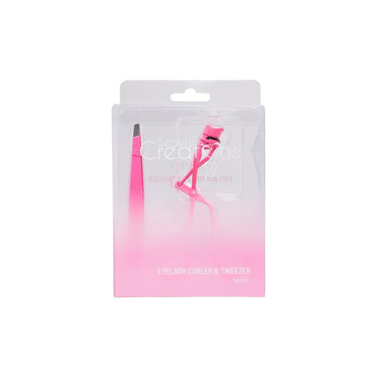 HOT PINK EYELASH CURLER AND TWEEZER SET