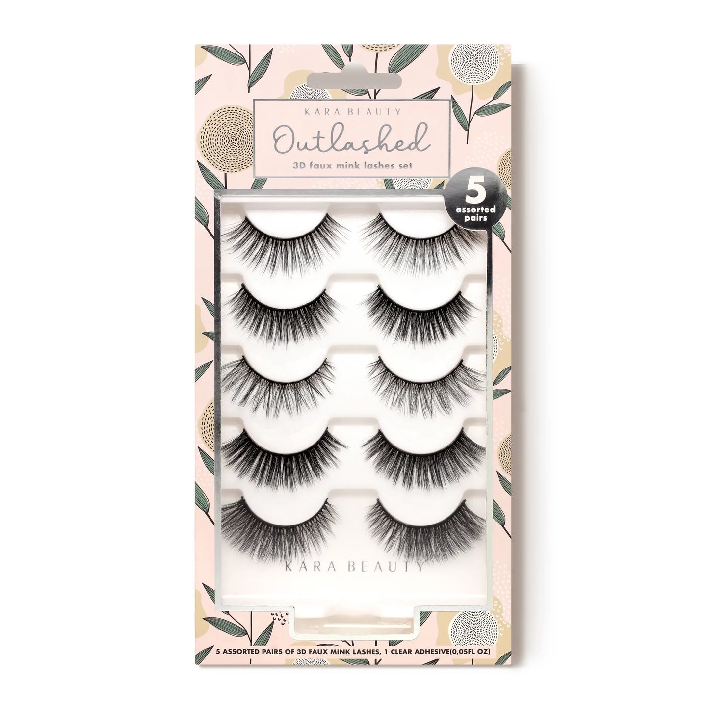 KL5207 OUTLASHED 3D FAUX MINK LASHES 5 PAIRS ASSORTED