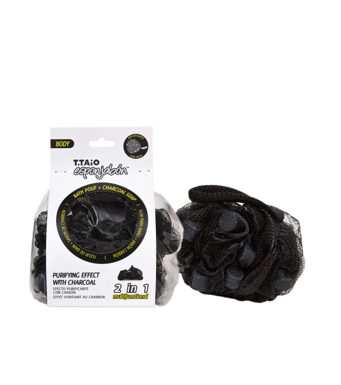 Esponjabon Bath Pouf + Soap Charcoal, Purifying Effect